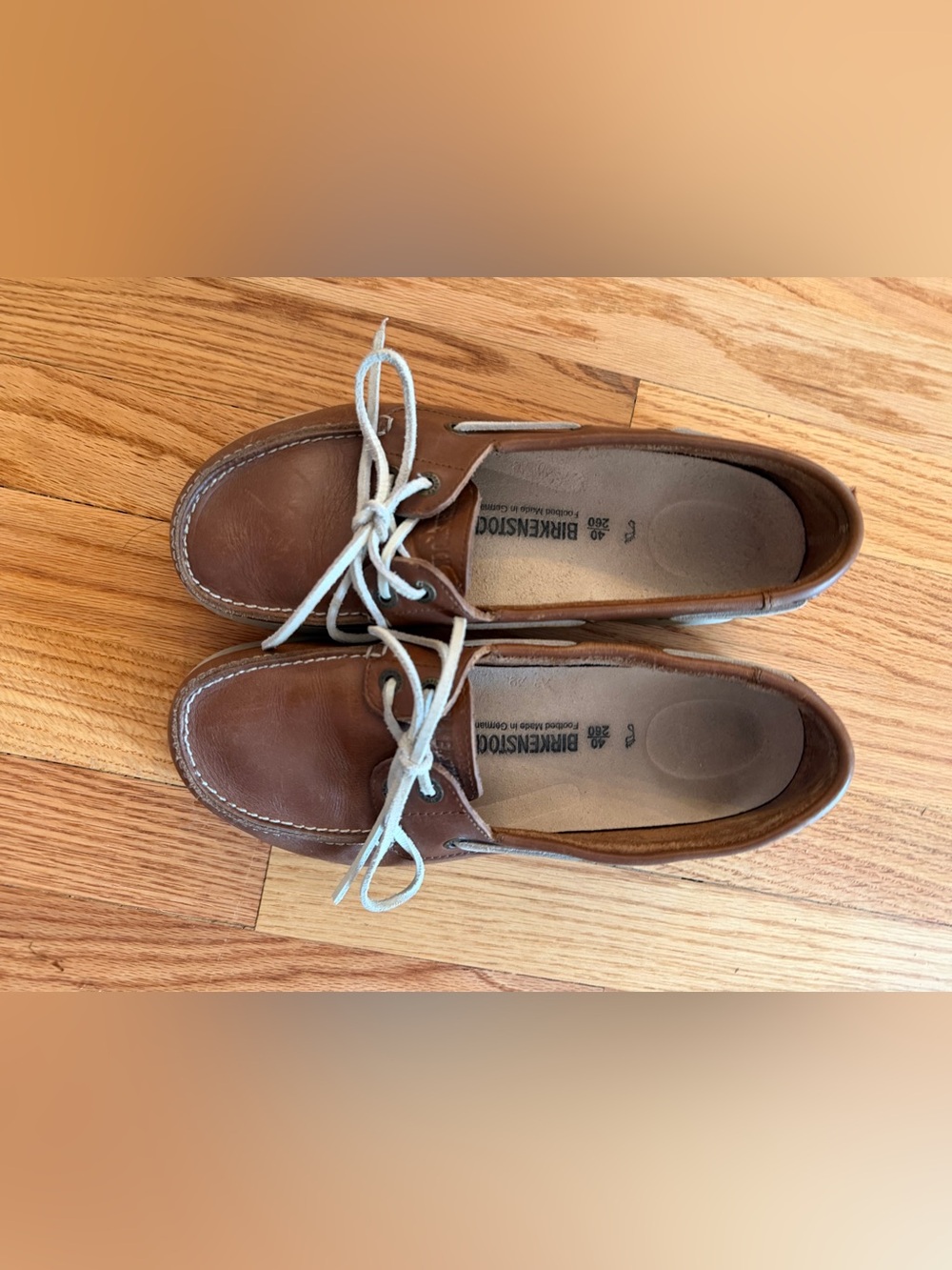 Birkenstock Men’s Tan Leather Boat Shoes with White Laces